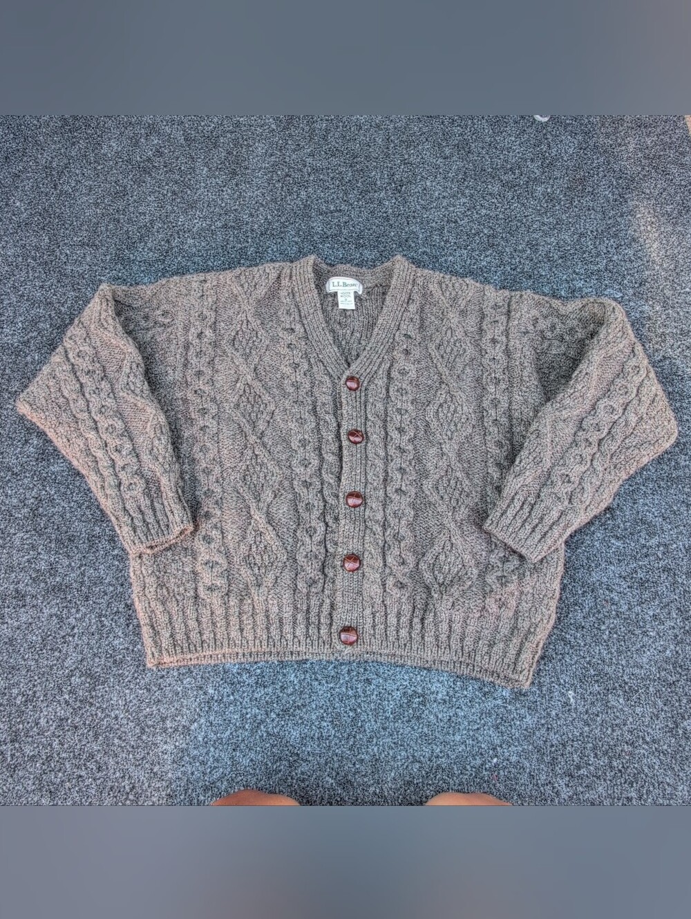 Vtg LL Bean Cardigan Sweater Mens Xtra Small Gray Cable Knit Fisherman Ireland